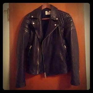 Topman genuine leather quilted biker jacket